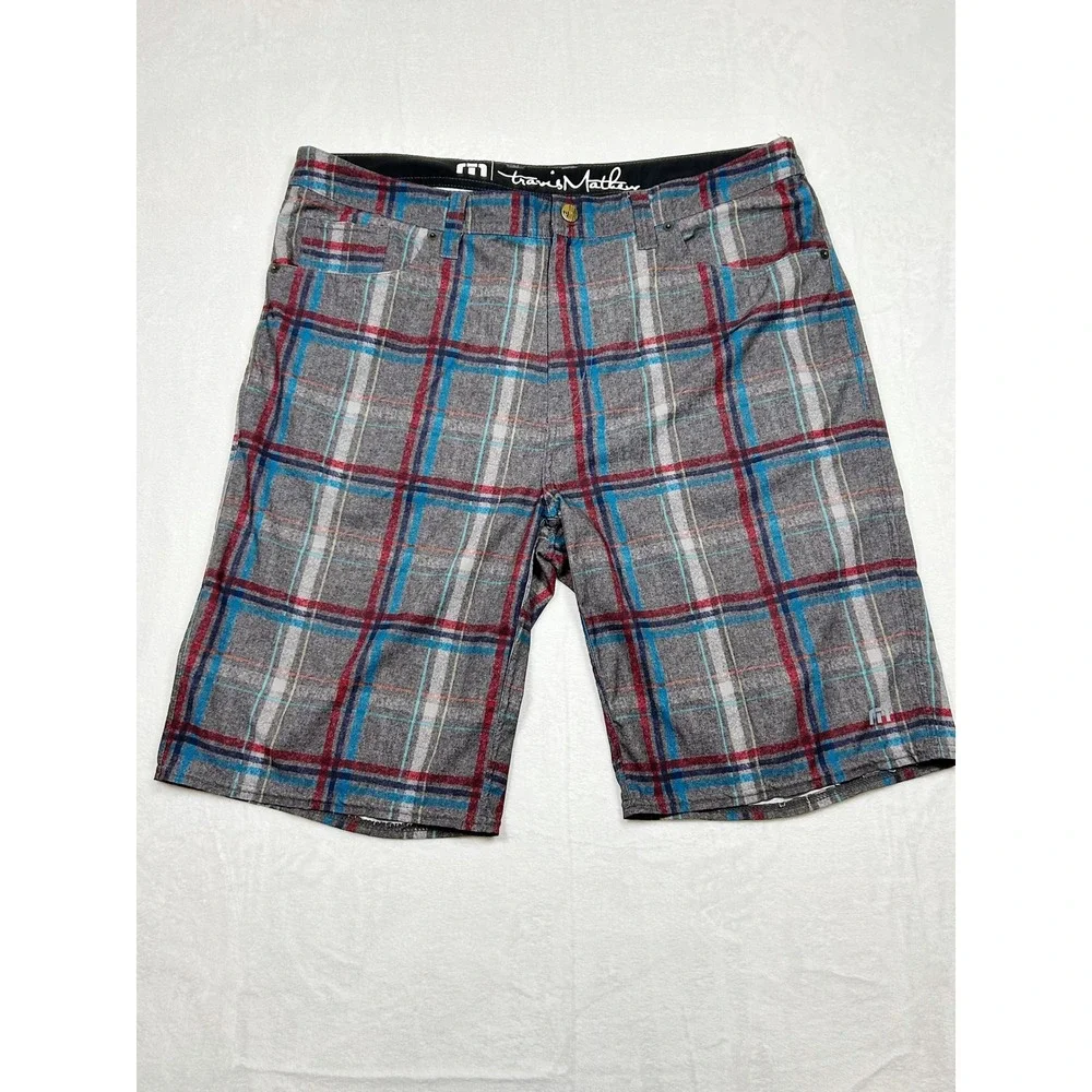 Travis Mathew Golf Shorts 36 Lightweight Plaid Outdoors Preppy Activewear